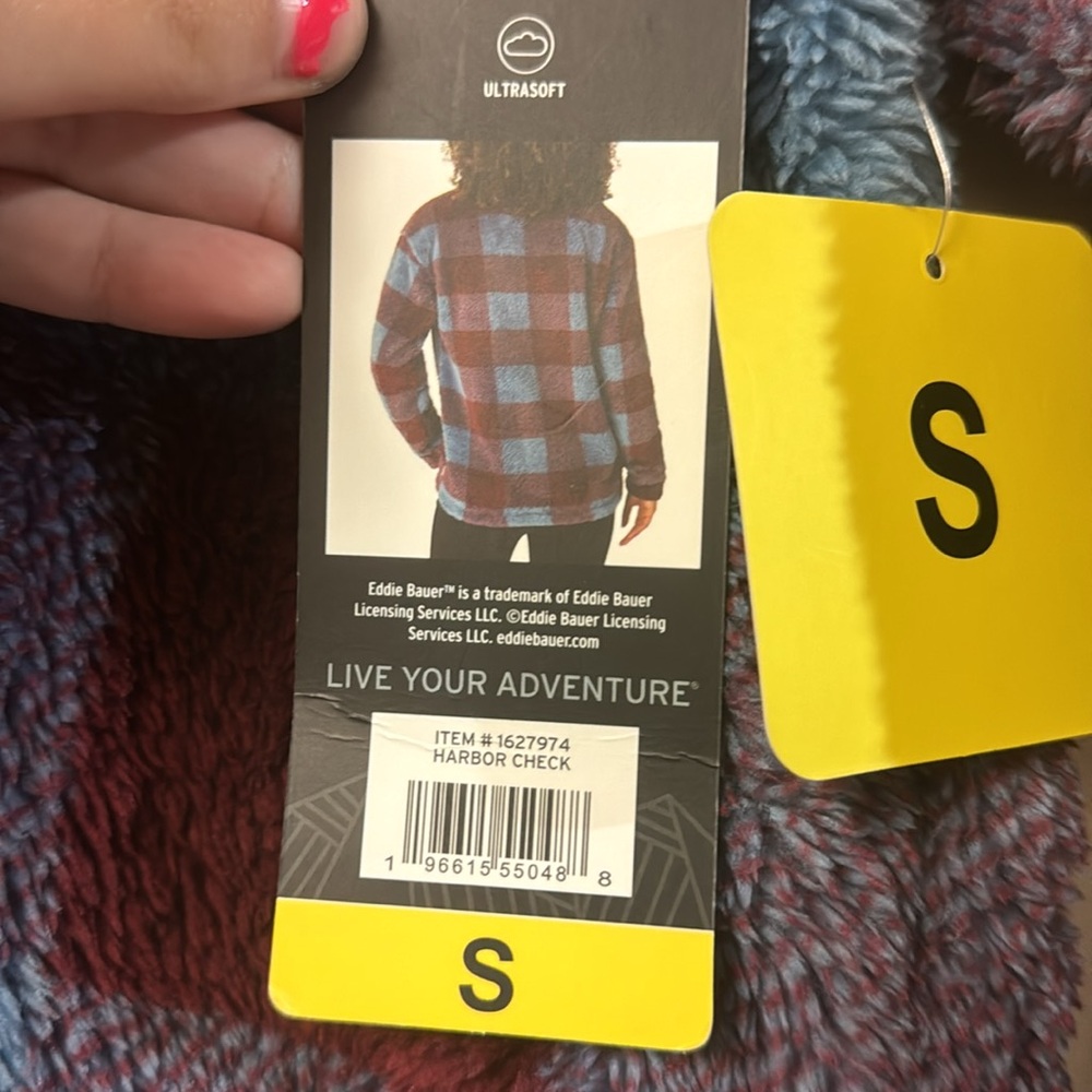 NWT Eddie Bauer women’s blue purple plaid plush  1/4 zip sweatshirt jacket S - Picture 4 of 6